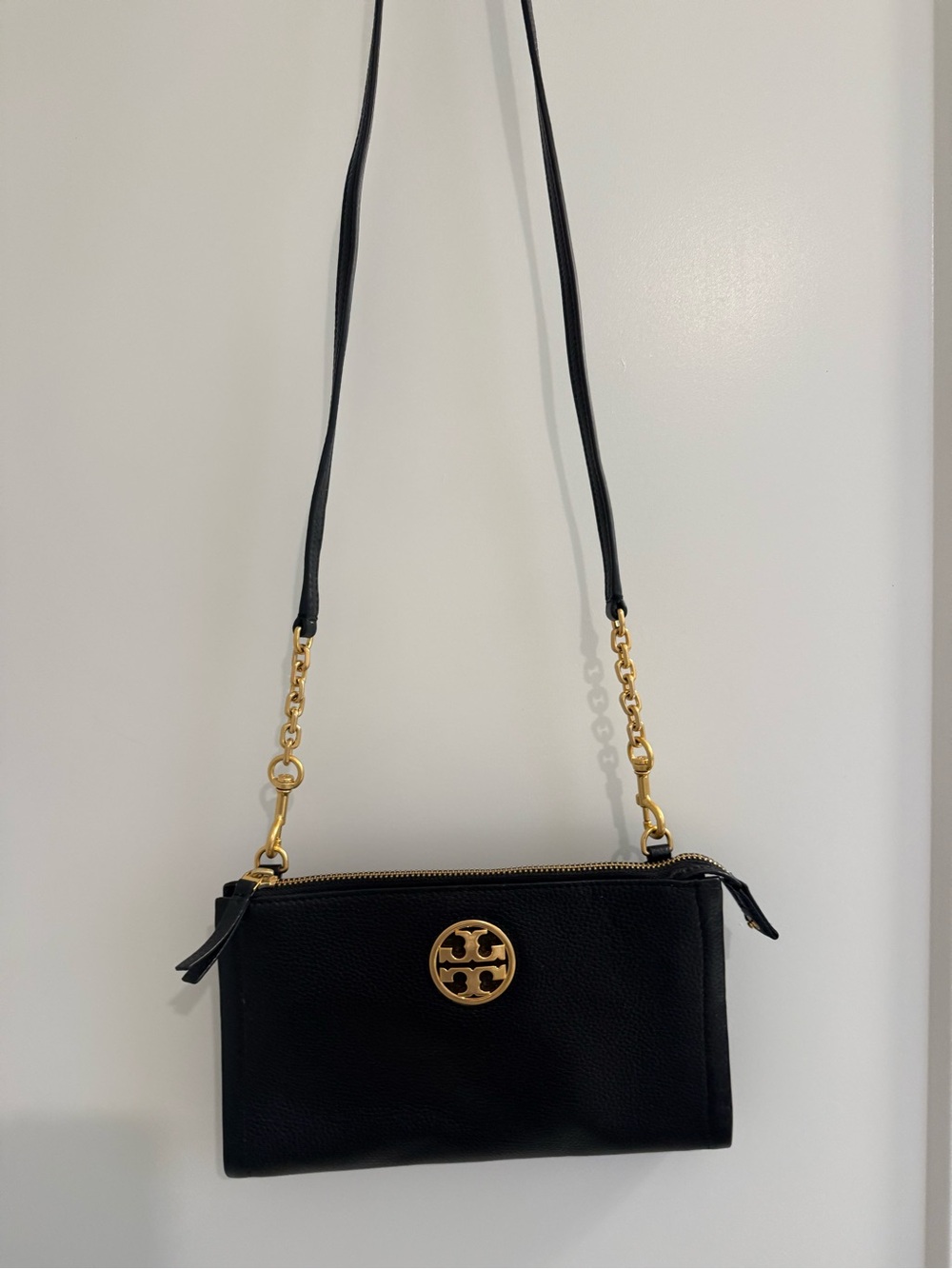 Tory Burch Black Leather Crossbody with Gold Logo